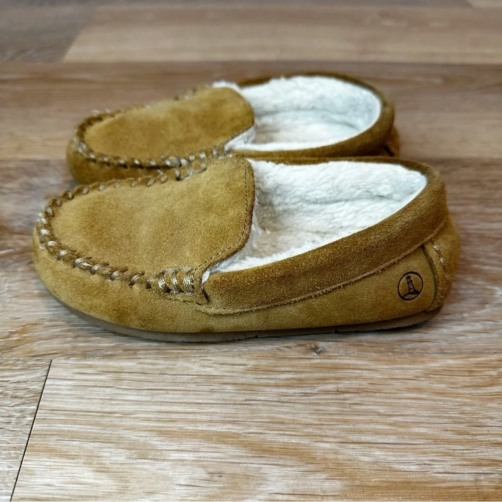 Lands' End Toddler Size 11 Tan Suede Leather Moccasin Slipper